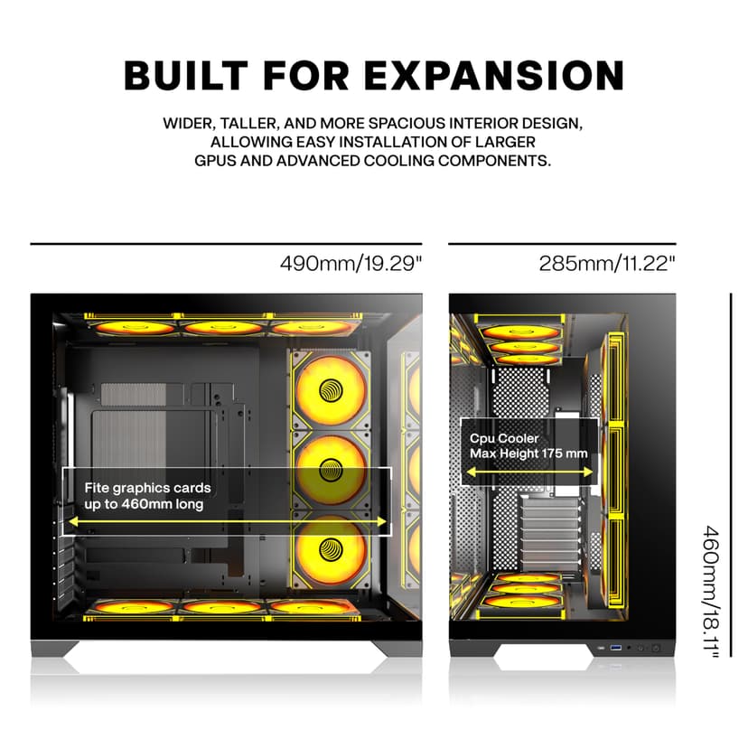 ANSAITE ATX PC Case 9 x 120 mm ARGB PWM Fan Pre-Installed Mid-Tower Gaming PC Case, Panoramic Tempered Glass Black Computer Case with Type C, 360 mm Radiator Support, H-D9 - 6