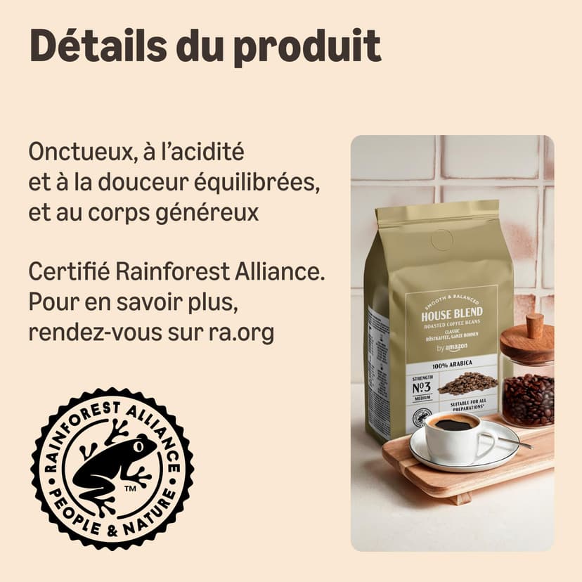 by Amazon House Blend Coffee Beans, Medium Roast, 2kg (2 Packs of 1kg), Rainforest Alliance Certified - 2