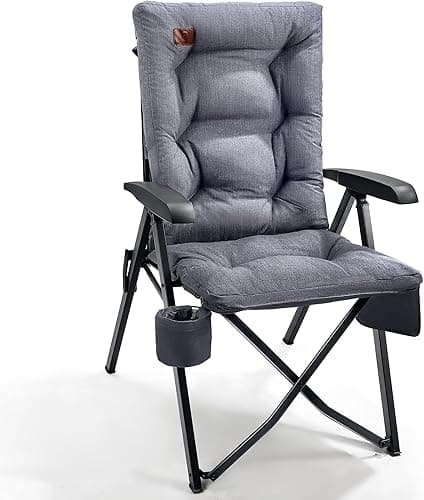 EVER ADVANCED Chaise de camping pliable avec dossier réglable en 4 positions jusqu'à 150 KG Chaise pliante 6 cm d'épaisseur Rembourrée avec poche latérale Porte-boissons Chaise de jardin avec dossier