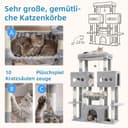 Hey-brother EMPJ083W 146 cm Stable Cat Tree with Toys, Cave, 3 Platforms, 2 Cat Baskets, Light Grey - 5