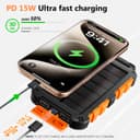 Solar Power Bank 26800mAh, PD15W USB C Portable Solar Charger Fast Charging External Battery Pack with 3 Outputs 2 Inputs and LED Light for Outdoor Phone Tablets and More - 2