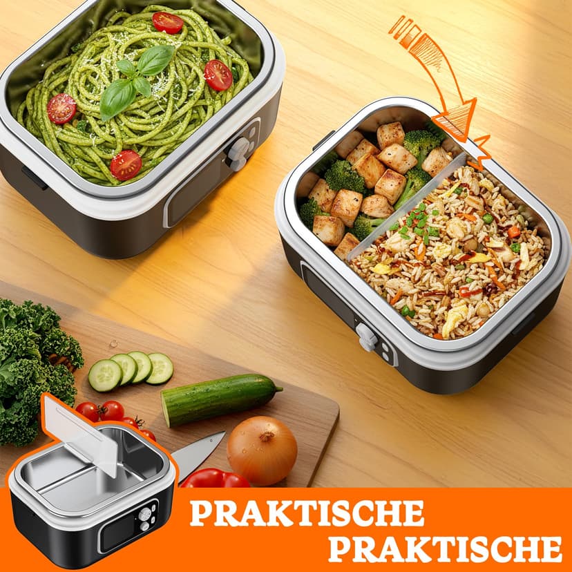 Electric Lunch Box 100 W, Electric Lunch Box 1.5 L Heat Box Insulated Heat Box Automatic Heating Function with Insulated Bag, Fork & Spoon and Removable Divider Plate - 4