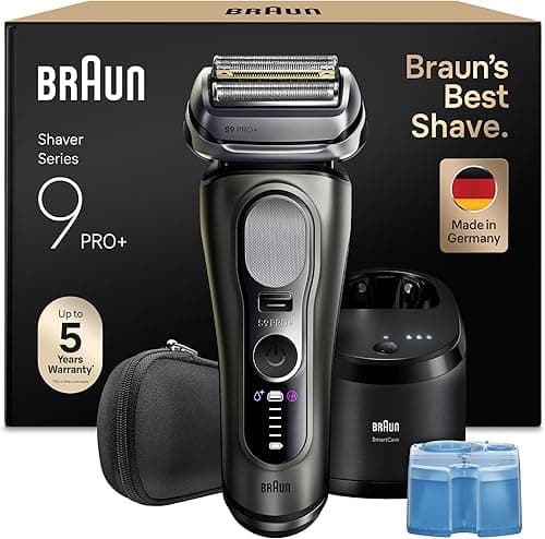 Braun Rasoir Electrique Homme Series 9+ PRO 9665CCE Graphite, Etanche, Lames De Précision Ultra-Fines Et Tondeuse Pro Trimmer Pour Bien Raser La Barbe, Coffret Rasage Avec Station De Nettoyage