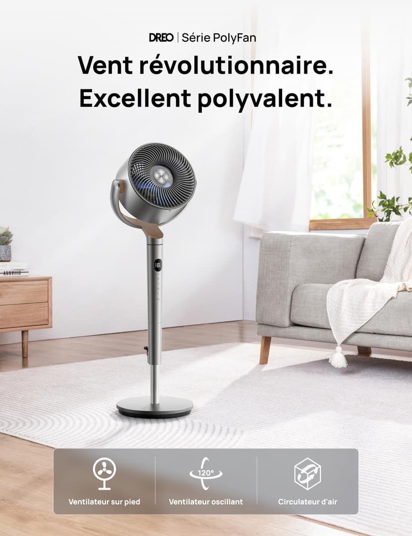 DREO 40 Inch Smart RGB Pedestal Fan, 20dB Silent Standing Fans for Bedroom, 120°+120° Oscillating Cooling Fan, Wi-Fi/Voice Control, DC Motor, 9 Speeds, 6 Modes, 12H Timer, 90 ft Circulator, Silver - 2