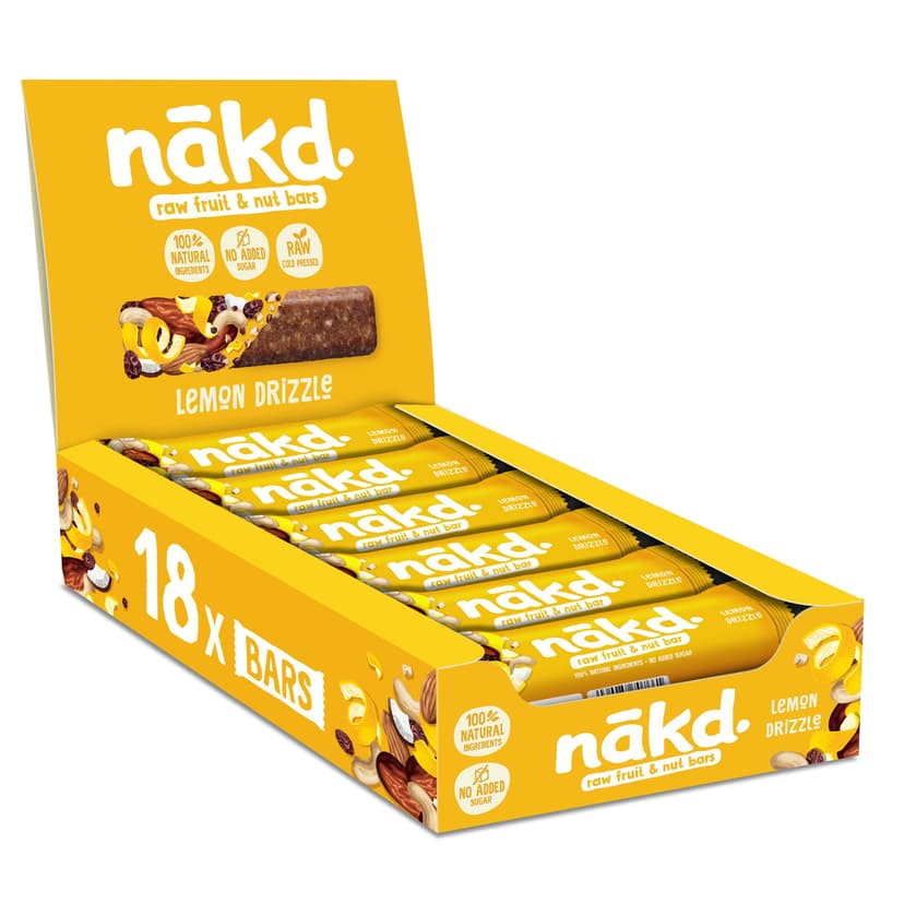 Nakd Lemon Drizzle Natural Fruit & Nut Bars - Vegan - Gluten Free - Healthy Snack, 35 g (Pack of 18) - 1