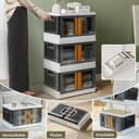 NETEL 4x 45L Empilable Boîte de Rangement avec Couvercle et Verrouillable Porte, Pliable Bac de Rangement Plastique avec Roulettes, Grande Caisse Rangement Organisateur pour Cuisine, Salon et Chambre - 7