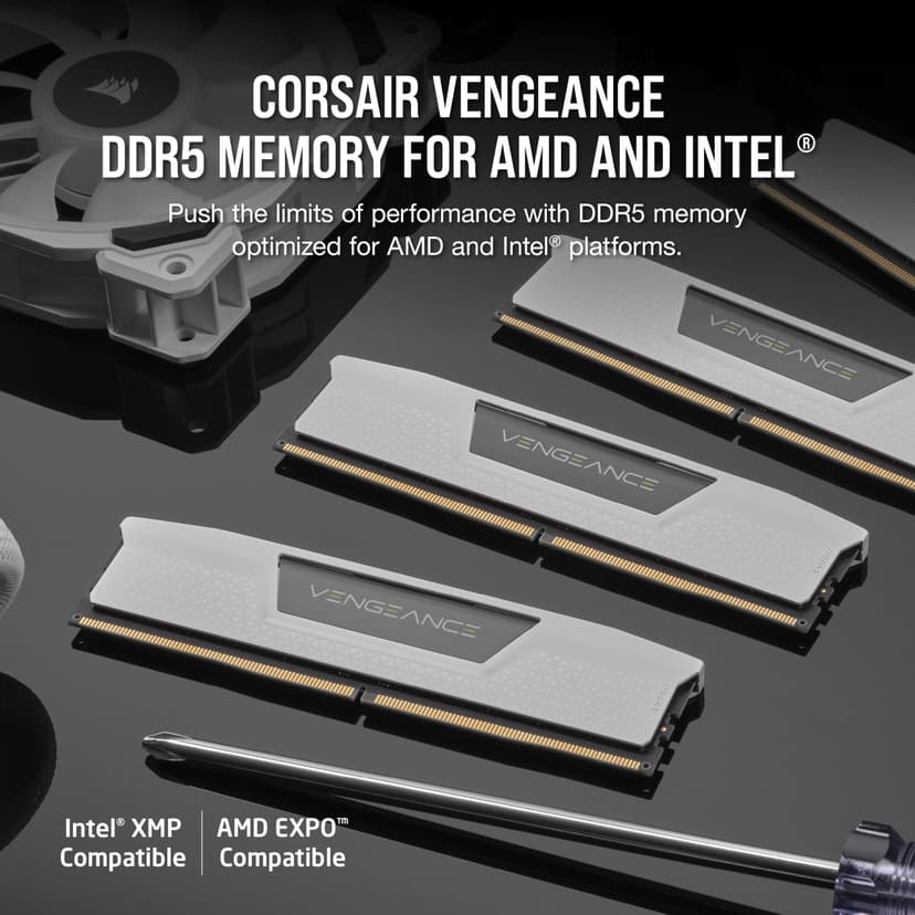 CORSAIR VENGEANCE DDR5 RAM 32GB (2x16GB) Up to 6400MHz CL36-48-48-104 1.35V AMD EXPO Intel XMP 3.0 Desktop Computer Memory – White (CMK32GX5M2B6400Z36W) - 2