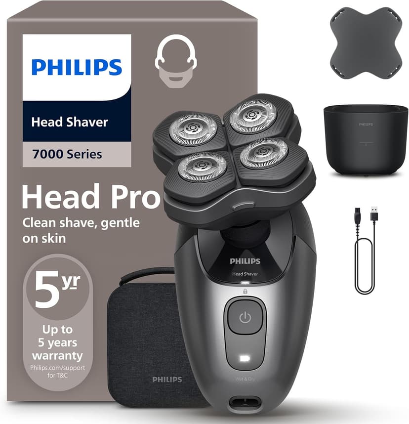 Philips Head Shaver Pro 7000 Series - Skull Shaver for Men and Women, 360° Flexing Head & ComfortCut Blades for Clean Shave, Gentle on Skin, Model HS7980/15 - 1