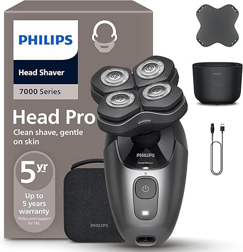 Philips Head Shaver Pro 7000 Series - Skull Shaver for Men and Women, 360° Flexing Head & ComfortCut Blades for Clean Shave, Gentle on Skin, Model HS7980/15