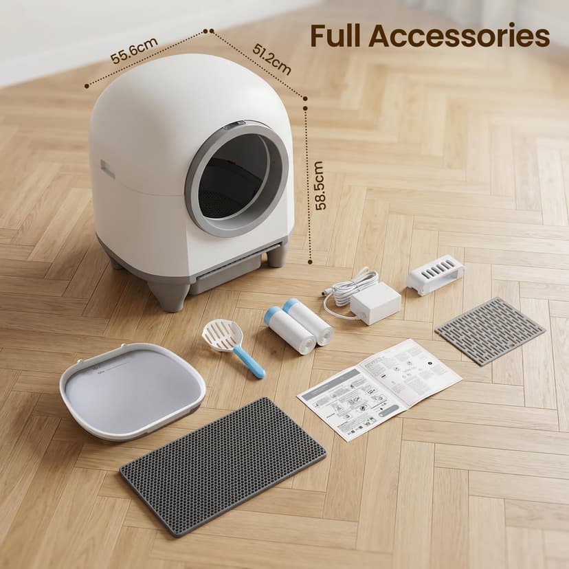 Devoko litiere Chat autonettoyante Automatique, 90L Bac à Litter Automatic Amélioré, bac litiere pour Chat XXL au Design Adorable.Anti-Odeur Longue durée contrôle APP et capteurs de sécurité Inclus - 9