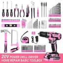 DEKO Complete Electric Tool Box 186 Pieces Pink with 20V Cordless Electric Drill, 10 mm Chuck without Key, Professional DIY Household Tool Box for Offices and Gardens - 2