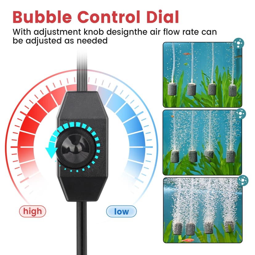 hygger Aquarium Air Pump, 1325L/H Fish Tank Air Pump, 15W Adjustable Powerful 4 Outputs Aquarium Oxygenator up to 3800L Aquariums - 2