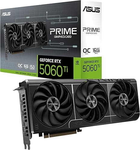 ASUS Prime GeForce RTX 5060 Ti 16GB GDDR7 OC Edition Graphics Card (PCIe 5.0, 16GB GDDR7, HDMI/DP 2.1, 2.5 slot, Axial tech fans, Dual BIOS)