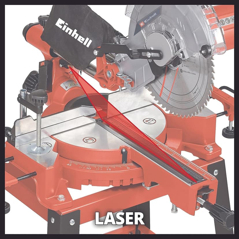 Einhell TC-SM 2531/2 U Pull Miter Saw (1900 W, 4,800 RPM, Ø254 x ø30 mm Saw Blade, Laser, Tilting Saw Head, Including HM Saw Blade), red - 7