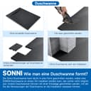 SONNI Receveur de douche plat 140 x 90 cm - Blanc - 32 mm - Aspect ardoise et structure antidérapante - Avec siphon - 4