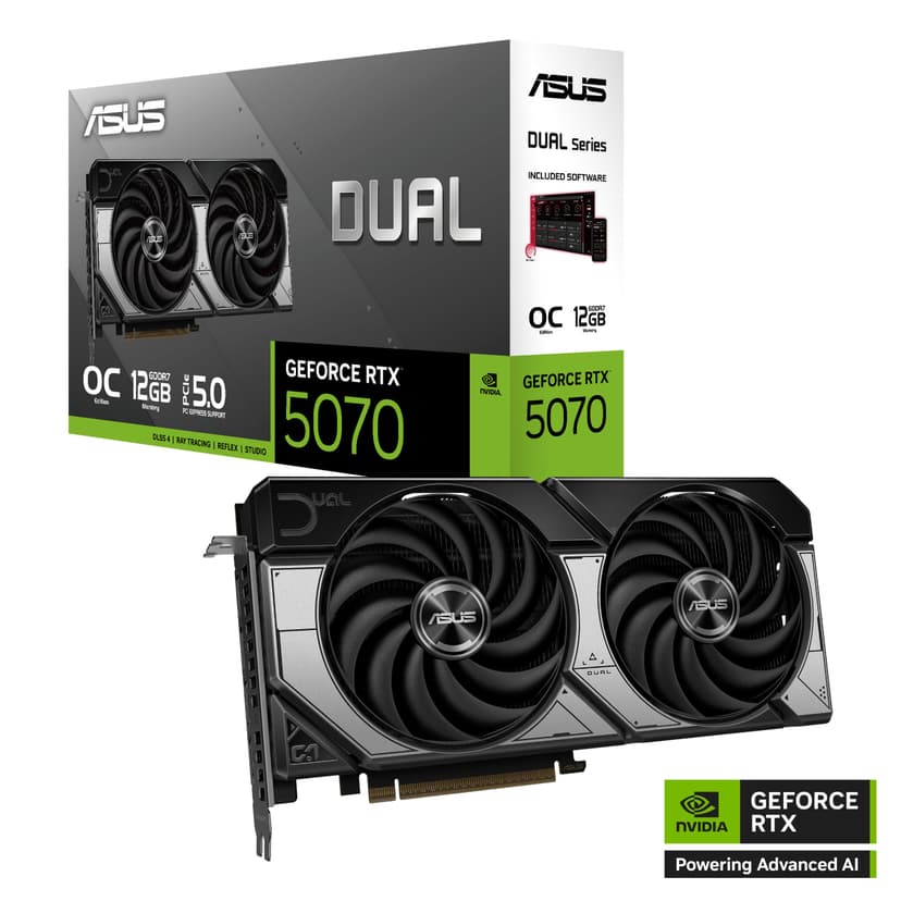 ASUS DUAL RTX5070 OC, PCIe5, 12GB DDR7, HDMI, 3 DP, 2572MHz Clock, Overclocked, Compact SFF-Ready - 2