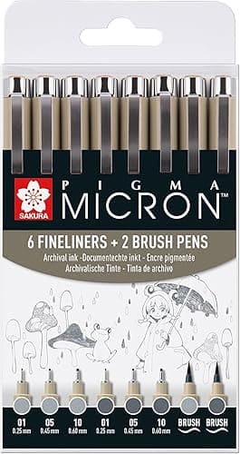 SAKURA Pigma Micron Fineliner Pen Set - 8 Pack Light Cool…