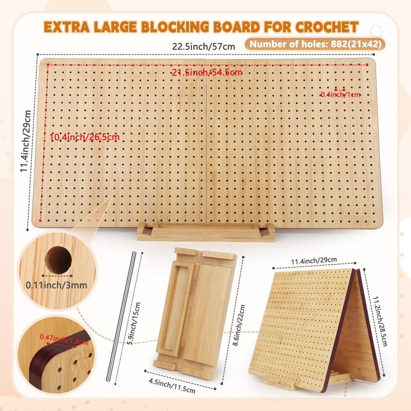 Aeelike Crochet Blocking Board and Pins, Folding Blocking Board for Crochet, 22.5inch Extra Large Foldable Crochet Blocking Board with 40pcs x 15cm Pins for Granny Squares & Knitting Projects - 3