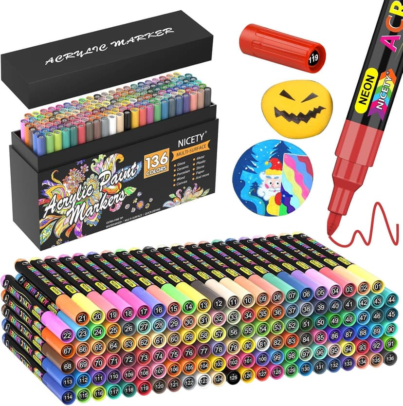 NICETY 136 Acrylic Paint Pens for Stone – 0.7 mm Extra Fi… - 1