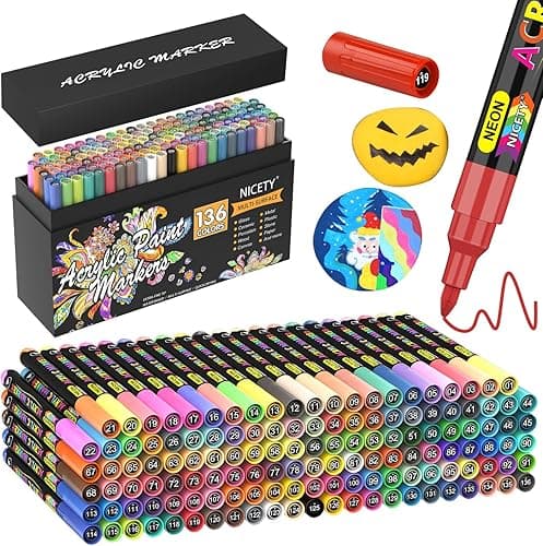 NICETY 136 Acrylic Paint Pens for Stone – 0.7 mm Extra Fi…