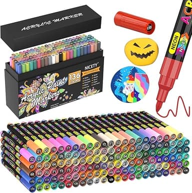 NICETY 136 Couleurs Feutres Acryliques – Marqueurs Peintu…
