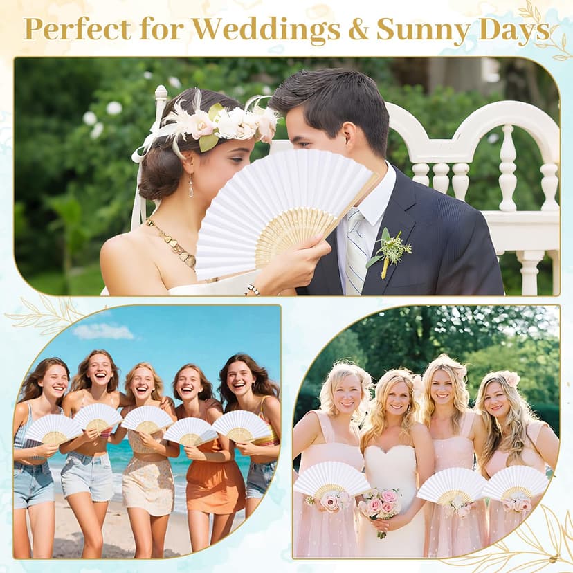 iZoeL 24 Wedding Fan White Paper Fan Handheld Hand Fan Folding for Guests White Traditional Fans Sumner Gifts for Church Hen Party Wedding Decorations DIY Wall Decor - 3
