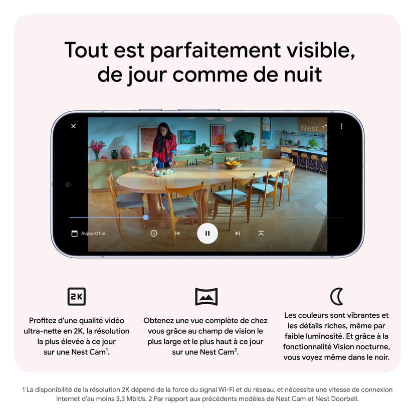 Google Nest Cam Intérieur (Filaire, 3e génération) - Caméra de sécurité intérieure avec vidéo 2K - Fonctionne avec Google Home - Neige - 5