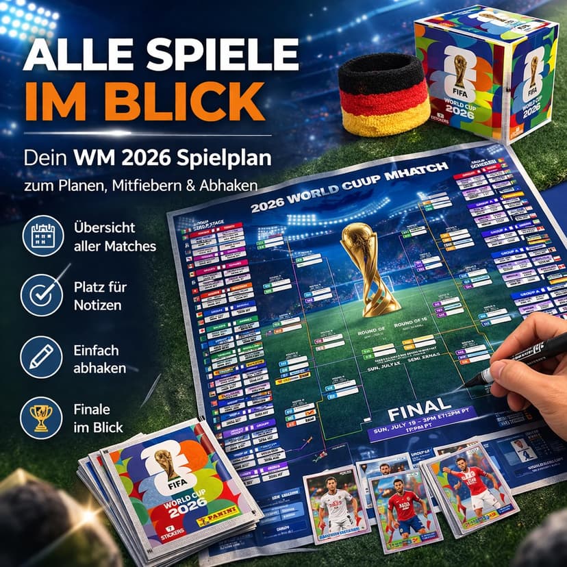 XXL Fan Starter Set World Cup 2026 – Original Panini Sticker Album, Extra 1x Match Schedule & Germany Flower Garland (50 Bags / 350 Sticker Set) Own Label Bundle - 6
