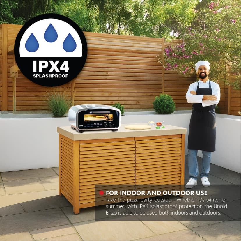 Unold Enzo 500°C Pizza Oven 68916 - Indoor and Outdoor IPX4 - Electric Neapolitan Pizza Maker - Up To 12" with 33cm Rotating Pizza Stone - Adjustable Timer - Includes Pizza Peel - 2100W -240V - 6