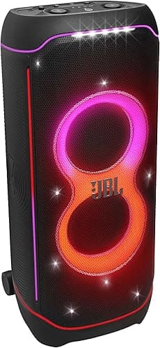 JBL PartyBox Ultimate, puissante enceinte Bluetooth sans fil, connectivité WiFi, basses puissantes, JBL Pro Sound, éclairage dynamique intégré et transportable sur roues