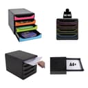 Exacompta - Ref 310498D - BIG-BOX Desktop Drawer Set - 4 x 55mm Drawers, Suitable for A4+ Documents, 347 x 278 x 267mm, 100% Recycled Plastic - Black/Harlequin - 3