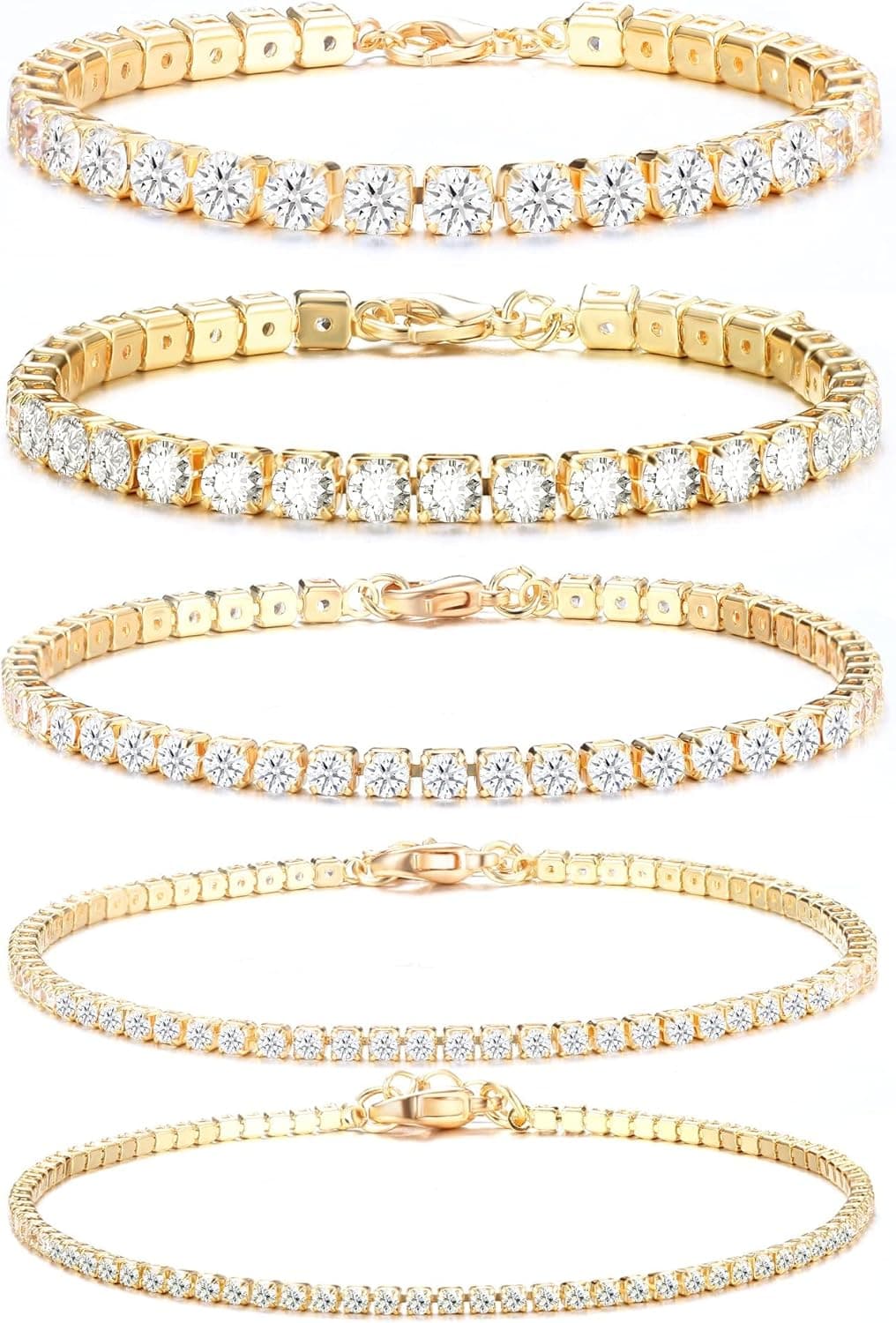 Dochais 3-5 Pieces Tennis Bracelet Women's Gold Silver Diamond Bracelet Women's Bracelet Cubic Zirconia Glitter Bracelet Women's Bracelet Women's Rhinestone for Women Girls Mother Wife Gift