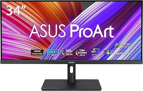 ASUS ProArt Display PA348CGV Professional Monitor – 34-inch, IPS, 21:9, UWQHD (3440 x 1440), Color Accuracy ΔE < 2, Calman Verified, 98% DCI-P3, USB-C, 120Hz, FreeSync Premium Pro, Ergonomic Stand