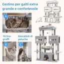 Hey-brother Arbre à Chat, Tour de Jeux Multiniveaux 144cm pour Maine Coon, avec 3 Grandes grottes, Plateformes spacieuses, Niche Confortable et Balle Peluche Suspendue, Gris Clair MPJ083W - 5