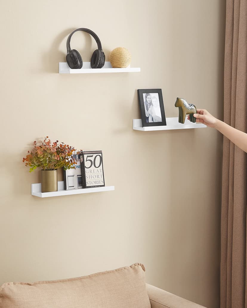 SONGMICS Wall Shelf 3 Set Floating Shelves Ledge for Picture Frames and Books, 38 x 10 cm, MDF White LWS38WT - 8