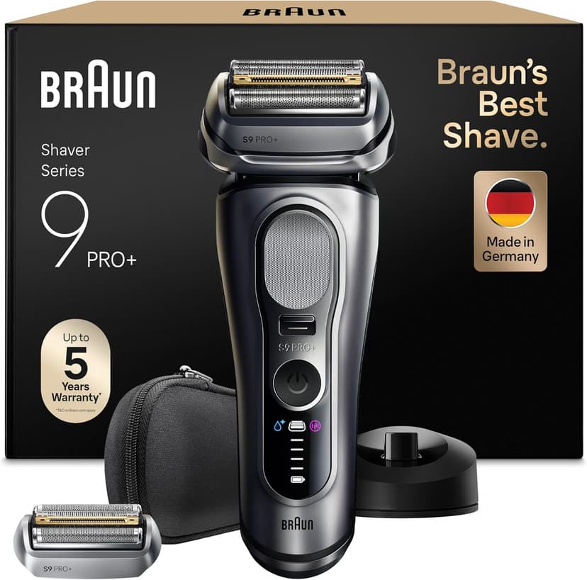 Braun Series 9 Pro + Electric Beard Razor, Wet & Dry, 5+1 Ultra Thin Precision Blades, Men's Beard Trimmer, Beard Razor, 60 Min Use, Extra Replacement Head, Charging Base, 9617PSI, Silver - 1
