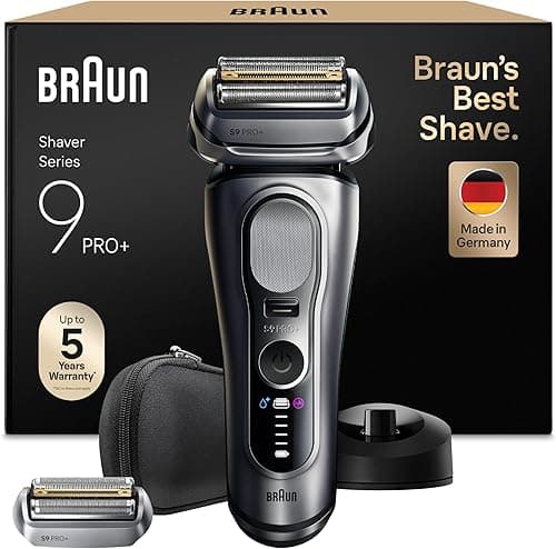 Braun Series 9 Pro + Electric Beard Razor, Wet & Dry, 5+1 Ultra Thin Precision Blades, Men's Beard Trimmer, Beard Razor, 60 Min Use, Extra Replacement Head, Charging Base, 9617PSI, Silver
