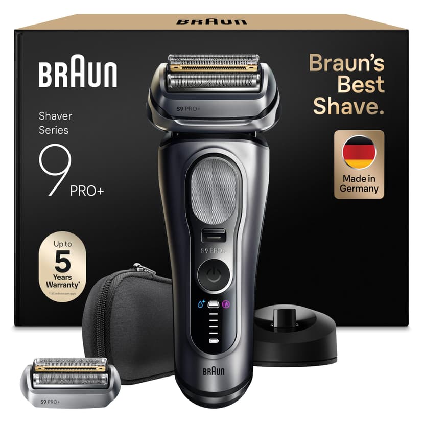 Braun Series 9 Pro + Electric Beard Razor, Wet & Dry, 5+1 Ultra Thin Precision Blades, Men's Beard Trimmer, Beard Razor, 60 Min Use, Extra Replacement Head, Charging Base, 9617PSI, Silver - 1
