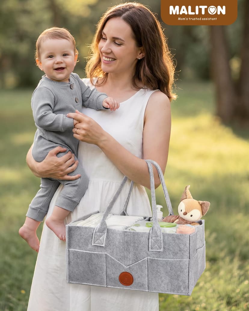 Maliton Nappy Caddy, Newborn Essentials for Diaper Caddy, Sturdy Portable Washable Baby Caddy with Detachable Compartments. Baby Shower Gifts for Mum, Nappy Organiser for Indoor Outdoor, Grey - 5
