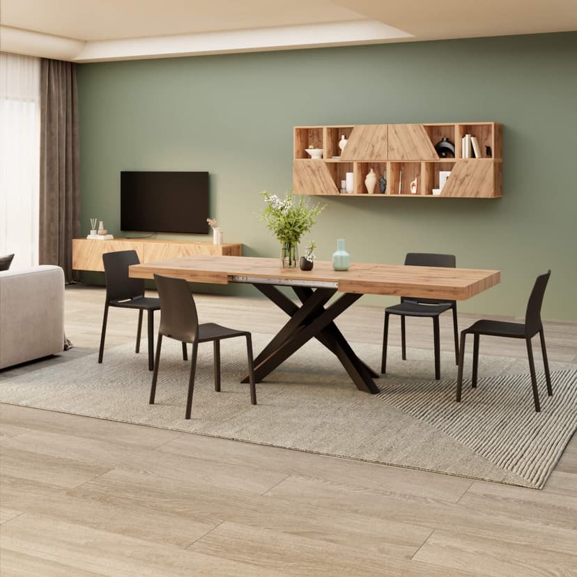 Mobili Fiver, Tavolo Allungabile Emma 160(240) x90 cm, Rovere Rustico con Gambe Incrociate Nere, per 6-10 persone, Tavolo Cucina, Soggiorno, Made in Italy - 7
