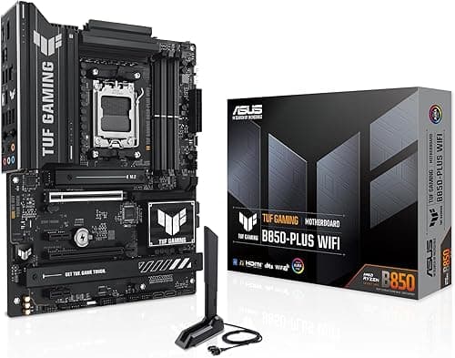 ASUS TUF GAMING B850-PLUS WIFI AMD ATX motherboard, 14+2+1 80A DrMOS power stages, DDR5, PCIe 5.0 Ready, 3xM.2 slots, Wi-Fi 7, Realtek 2.5Gb Ethernet, DisplayPort, HDMI, USB 20Gbps Type-C, Aura Sync