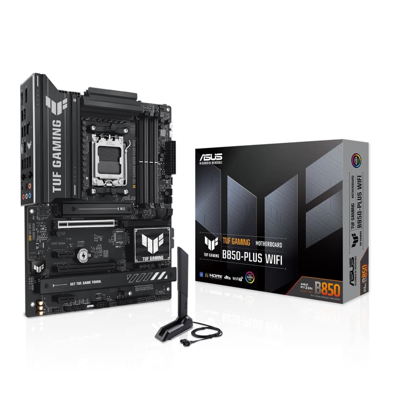 ASUS TUF GAMING B850-PLUS WIFI AMD ATX motherboard, 14+2+1 80A DrMOS power stages, DDR5, PCIe 5.0 Ready, 3xM.2 slots, Wi-Fi 7, Realtek 2.5Gb Ethernet, DisplayPort, HDMI, USB 20Gbps Type-C, Aura Sync - 1