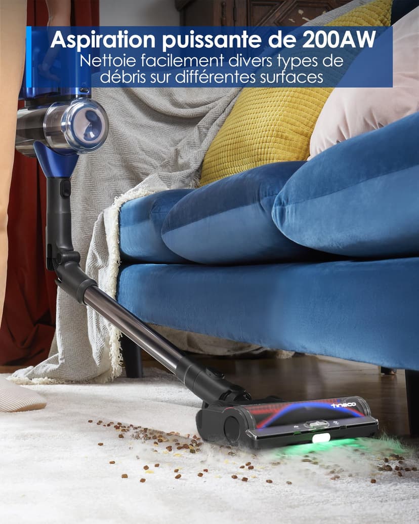 Tineco Pure One S50 Pro Aspirateur Balai sans Fil, Aspiration 200AW, Autonomie 95 Min, Brosse Anti-écheveaux, Tube Pliable à 180°, Eclairage LED Vert à 120°, Elimine Facilement Gros Débris - 2
