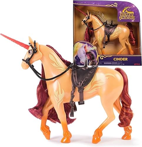 Unicorn Academy, Cinder Unicorn with Head Movement, 2 Riding Accessories, 27.9cm, Compatible with Valentina Fashion Doll, Dolls and Unicorn Toys for Girls