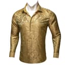Barry.Wang Men Dress Shirt Silk Luxury Paisley Floral Long Sleeve Big and Tall Wedding Party Casual Business Formal Shirts Gold S-3XL - 5