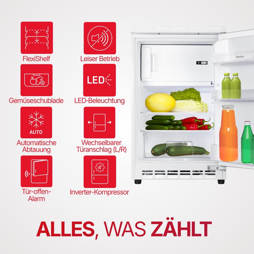 Amica Réfrigérateur encastrable pour réfrigérateur de 81,5 cm - Commande électronique Inverter - Compresseur - Éclairage LED - Alarme d'ouverture de porte - 4