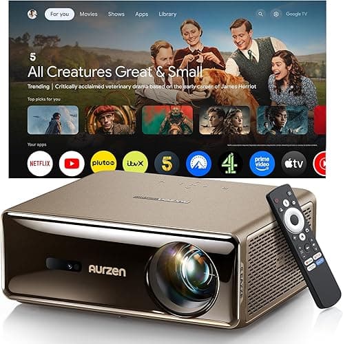 Aurzen EAZZE D1 MAX Upgraded Google TV Smart Projector 4K Supported, Ultra-Bright 1000 ANSI Lumens, MEMC Tech, Fully Automatics, 20W Dolby Audio, Home Theater Movie Projector with WiFi and Bluetooth