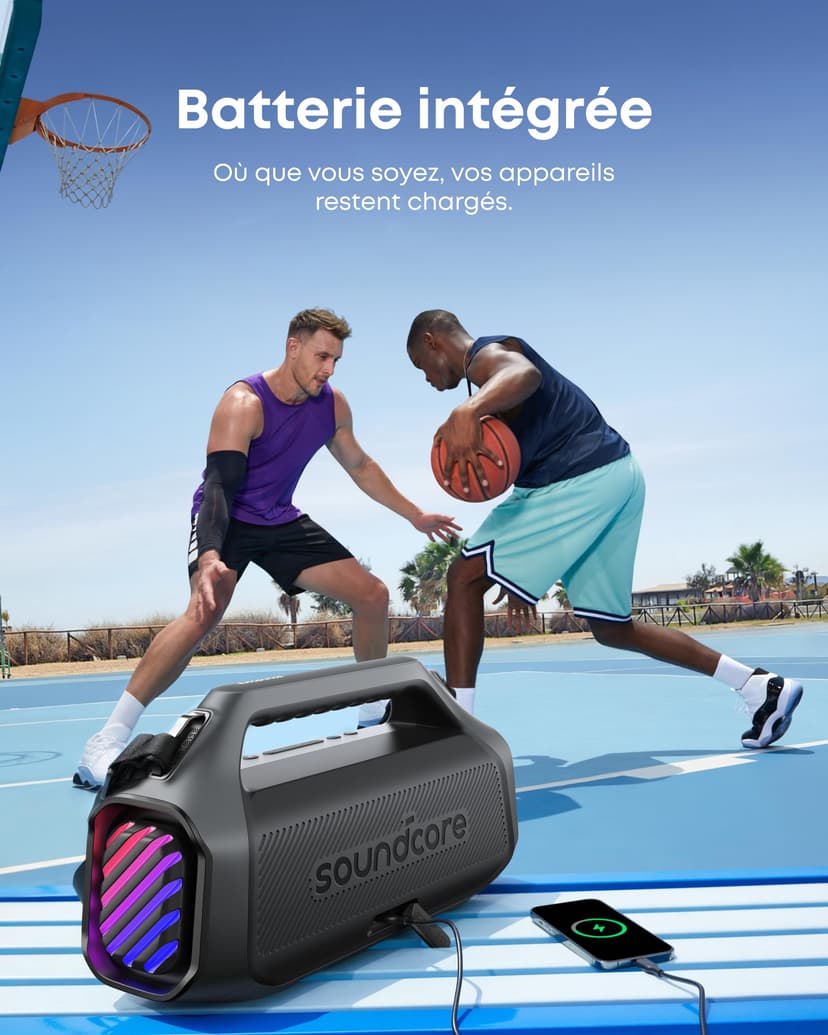 Soundcore Boom 2 Plus Enceinte Bluetooth puissante, 140W, 2+2 canaux stéréo, BassUp 2.0,Charge Rapide 30W, 20h, IPX7, lumières RGB, USB-C, pour l'extérieur, Le Camping, la Plage et Le Jardin - 7