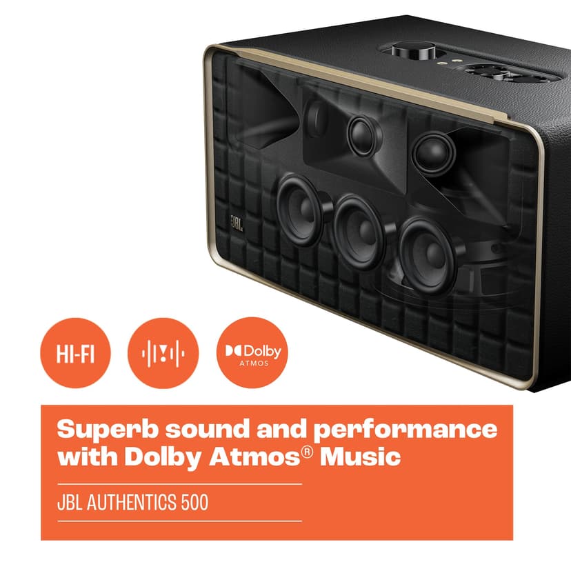 JBL Authentics 500 Enceinte intelligente connectée Hi-fidelity avec WiFi, Bluetooth et assistants vocaux, Dolby Atmos, design rétro, noire - 7