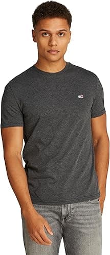 Tommy Jeans Men's TJM XSLIM Jaspe HTR TEE EXT DM0DM20363 S/S T-Shirt, Black (Black HTR), L